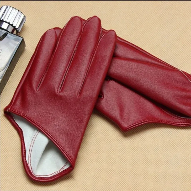 Women Faux Leather Fingerless Gloves Half Palm PU Leather Stage Dance Evening Prom Party Performance