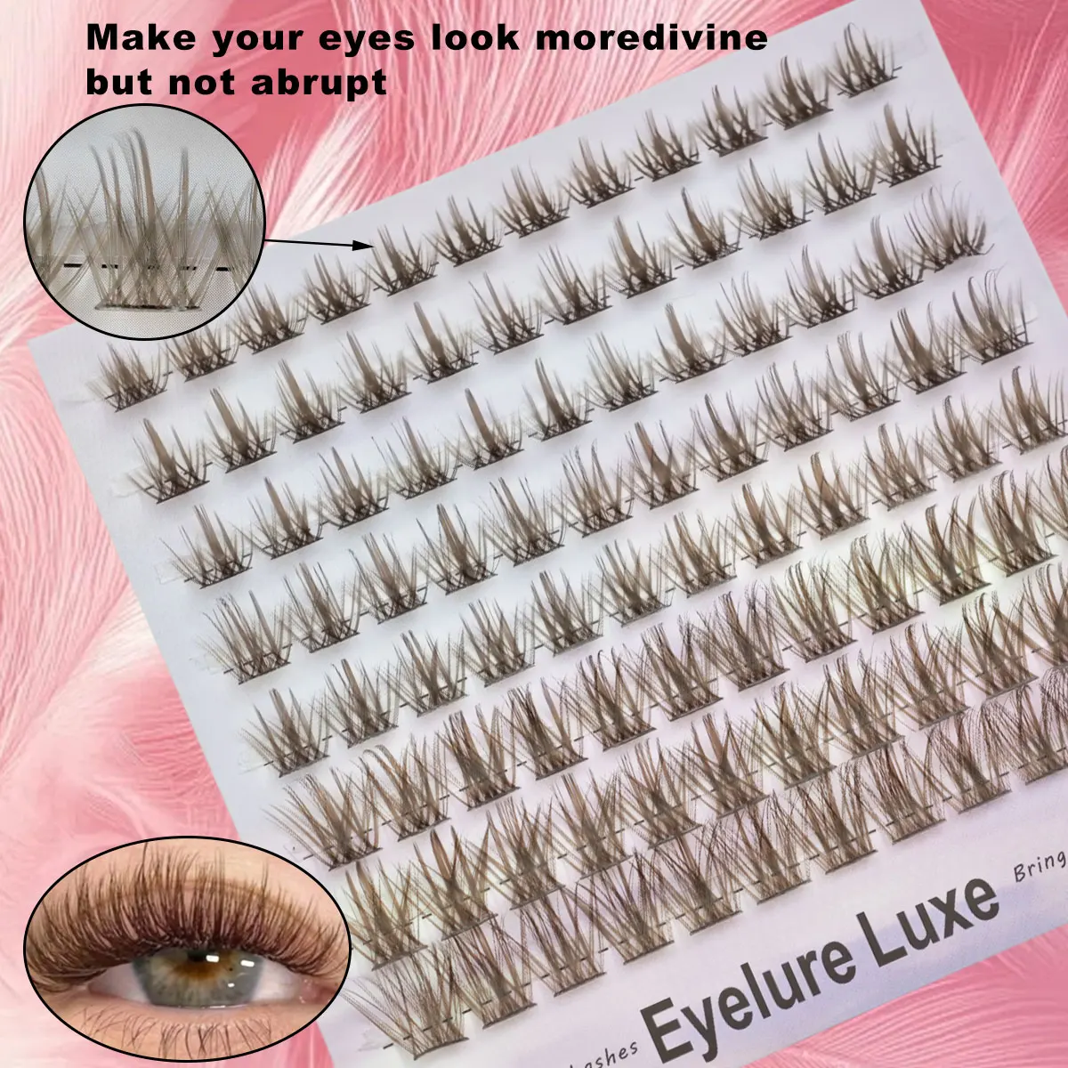 96pcs Brown False Eyelashes Voluminous Fluffy Natural Wispy Effect Dramatic Cartoon Style Reusable DIY Home Lash Clusters