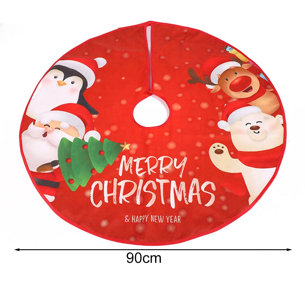 1pc 90cm Christmas Printed Tree Skirt Cartoon Round Xmas Tree Bottom Decor Mat Ornament New Year Gifts 2025