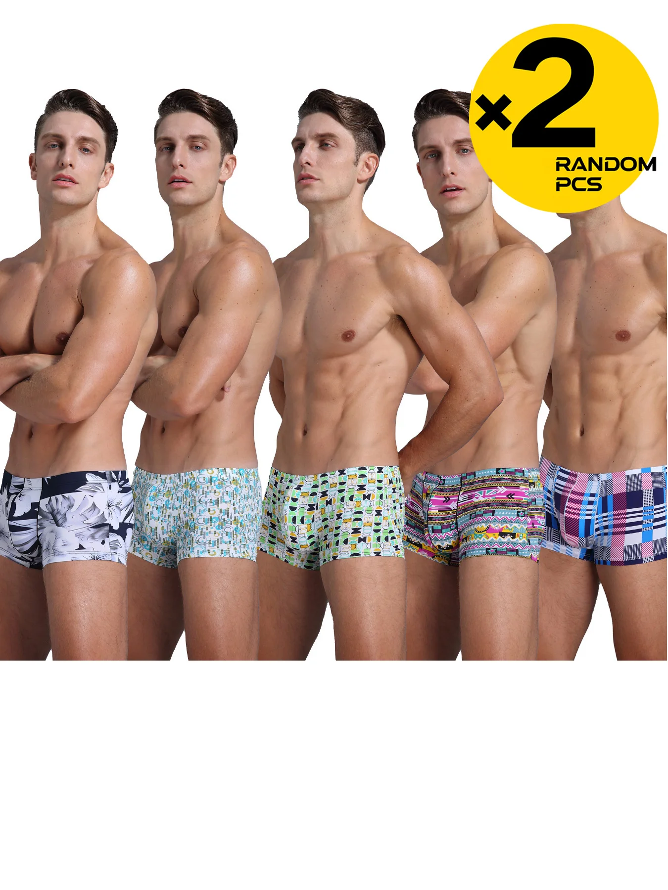 

Мужские трусы-боксеры из ледяного шелка с низкой посадкой, дышащие, с принтом, эластичные, молодежные, четырехугольные, впитывающие пот, модное нижнее белье, 2 шт.