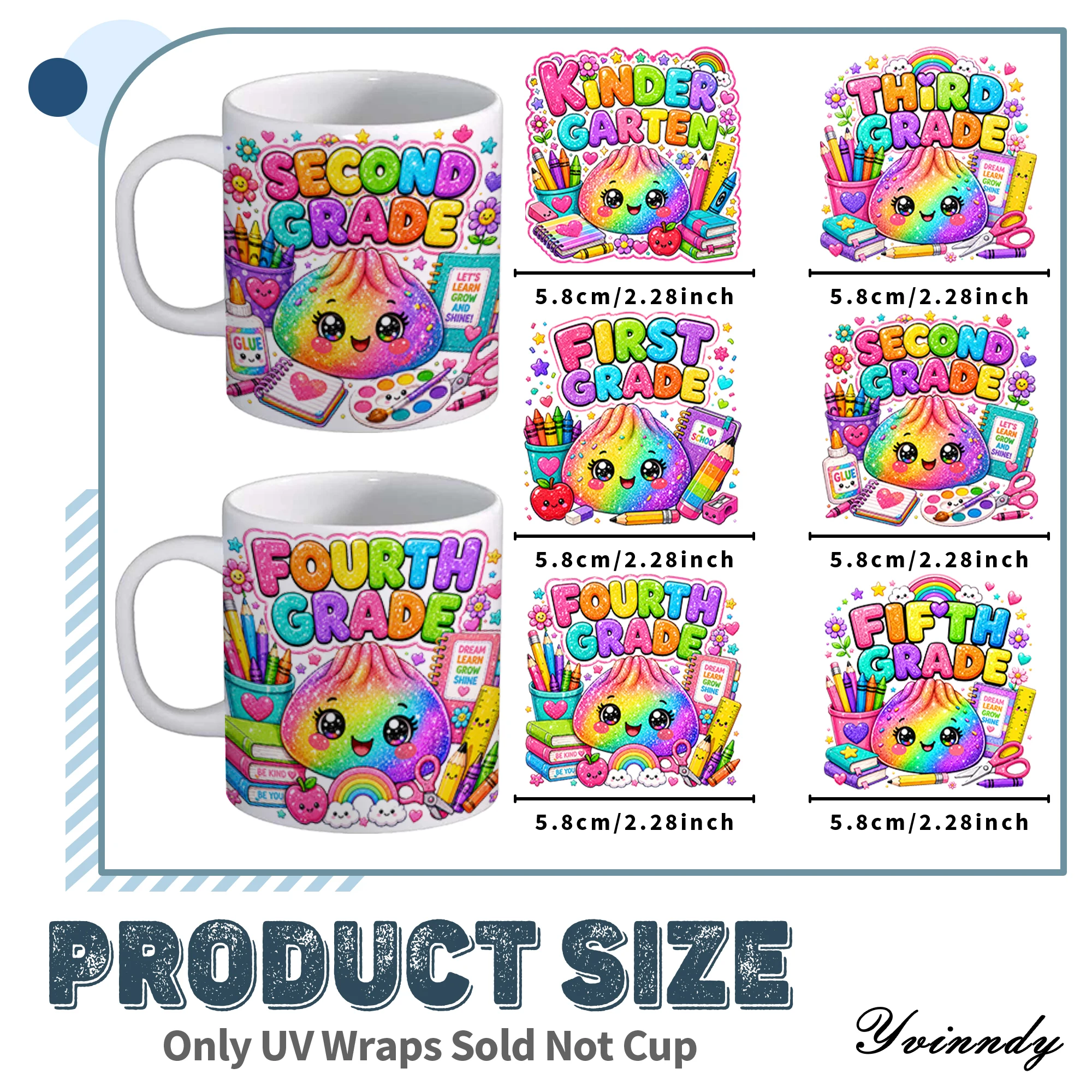 12PCS/SET Back-to-School Rainbow Poop Grade Edition DIY UV transfer stickers - suitable for DIY crafts mugs laptops