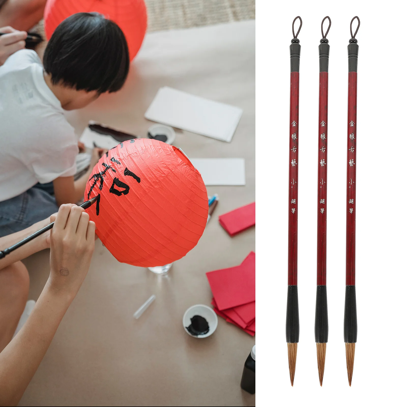 

3Pcs Wolf Hair Chinese Calligraphy Brushes Professional Portable Smooth Writing Lightweight Painting Brush for Calligraphy