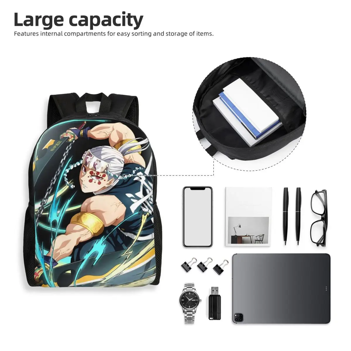 Anime Demon Slayer Tengen Uzui Classical Backpack Durable Student Business Daypack for Men Women College Canvas Bags