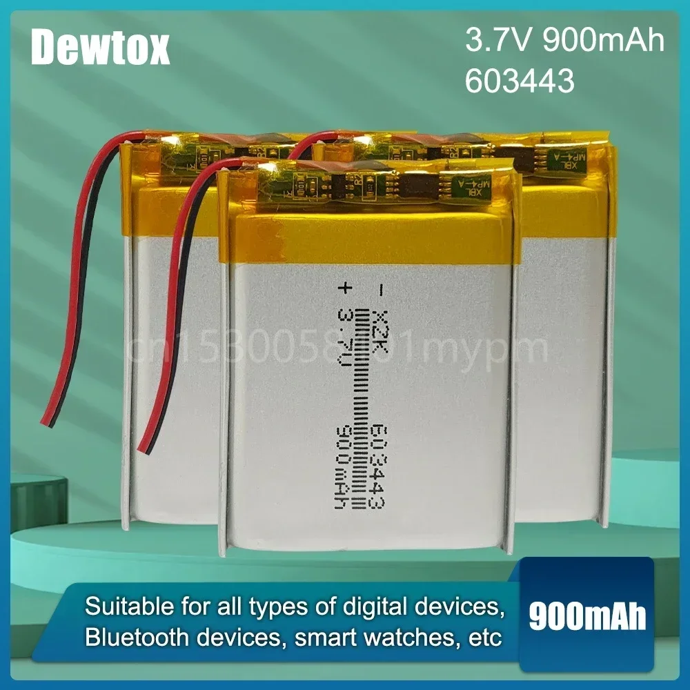 603443 3.7V 900mAh 063443 Lithium Polymer Rechargebale Li-ion Battery for MP4 PSP DVD PAD E-book Alarm Smart Lock Camera