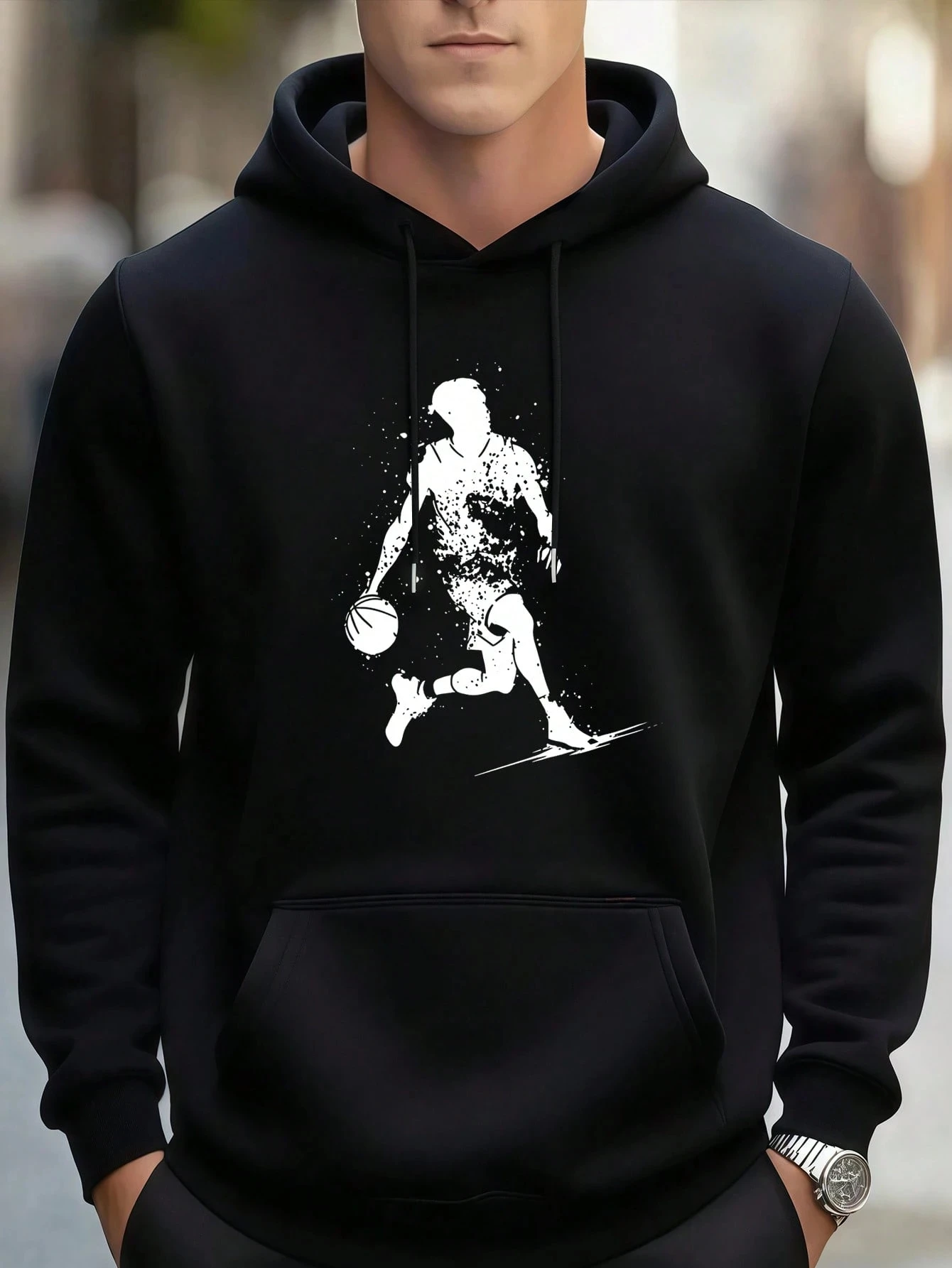 2026 New Unisex Oversized Hoodie Basketball Player Dribble Splash Front Print Streetwear Autumn Winter Pullover Sweatshirt