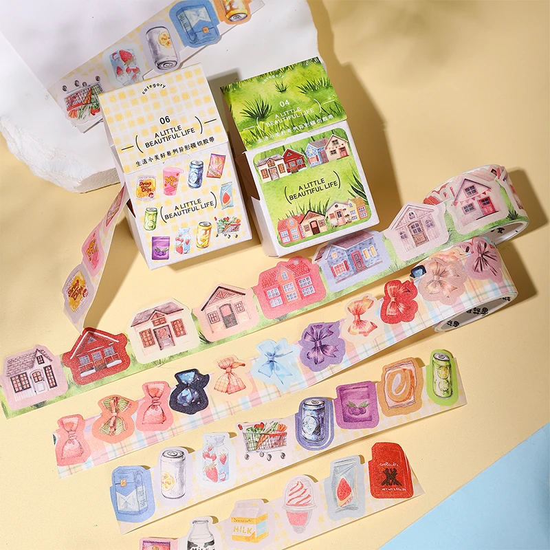 Small Size Pattern Tape Boxed Cat Coffee Fruit House Creative Hand Account Collage Material DIY Decorative Tape Can Write Tape