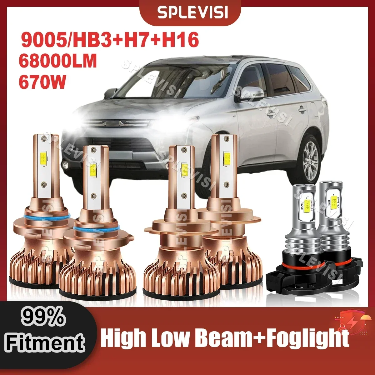 

9005 H7 H16 Car LED Headlight LED Bulbs Foglight HID White Upgraded For Mitsubishi Outlander 2014 2015 2016 2017 2018