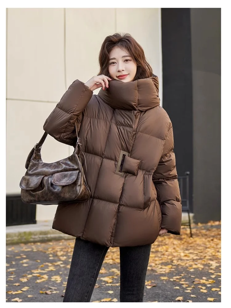 Winter Women\'s Jackets 2024 Thick Warm Loose Fashion  90% White Duck Down Puffer Jacket Hooded Casual Puffy Mid-Length Down Coat