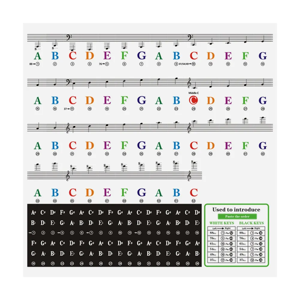 1Sheet Piano Beginner Decals for Keyboard and Electronic Organ Easy Application Removal Safe Long Term Use Music Learning
