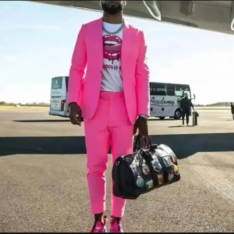 

Latest Design Rose Pink Men's Suits 2 Piece Costume Homme Summer Wedding Groom Tuxedo Prom Party Suit Blazer Set (Jacket+ Pants)