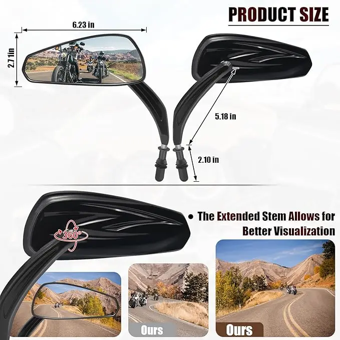 Universal Motorcycle Aluminum Rearview Mirror Carbon Fiber Pattern Handlebar Mirror Blue Glass Anti-Glare Handle End Side Mirror image 2
