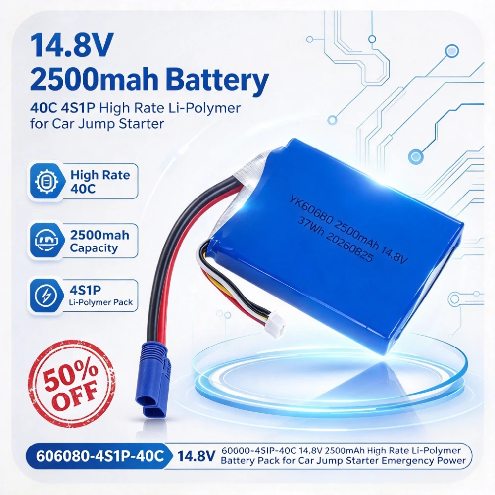 606080-4S1P-40C 14.8V 2500mAh High Rate Li-Polymer Battery Pack for Car Jump Starter Emergency Power Supply Electric Air Pump