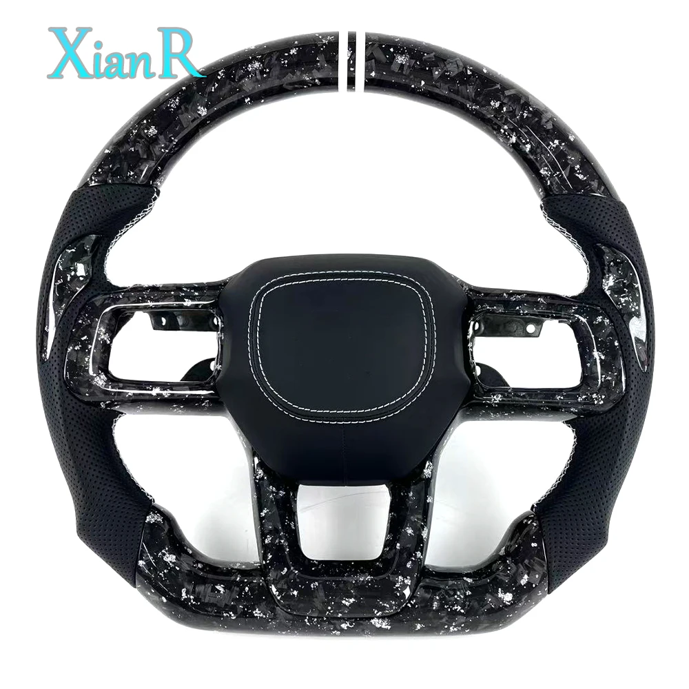 High Quality Silver Forged Carbon Fiber Steering Wheel for Ford Mustang 2024 + Interior Accessories