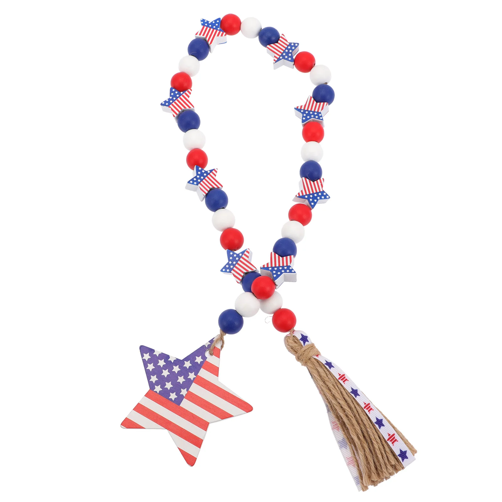 American Style Outdoor Independence Day Wooden Bead String Flag Fringe Ornament