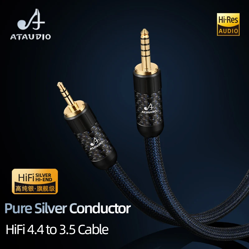 ATAUDIO HiFi 3.5/4.4 Pure Silver Audio Cable 4.4 Male 6.5 Male Gold-Plated Copper Connector For Phones Speakers Microphones
