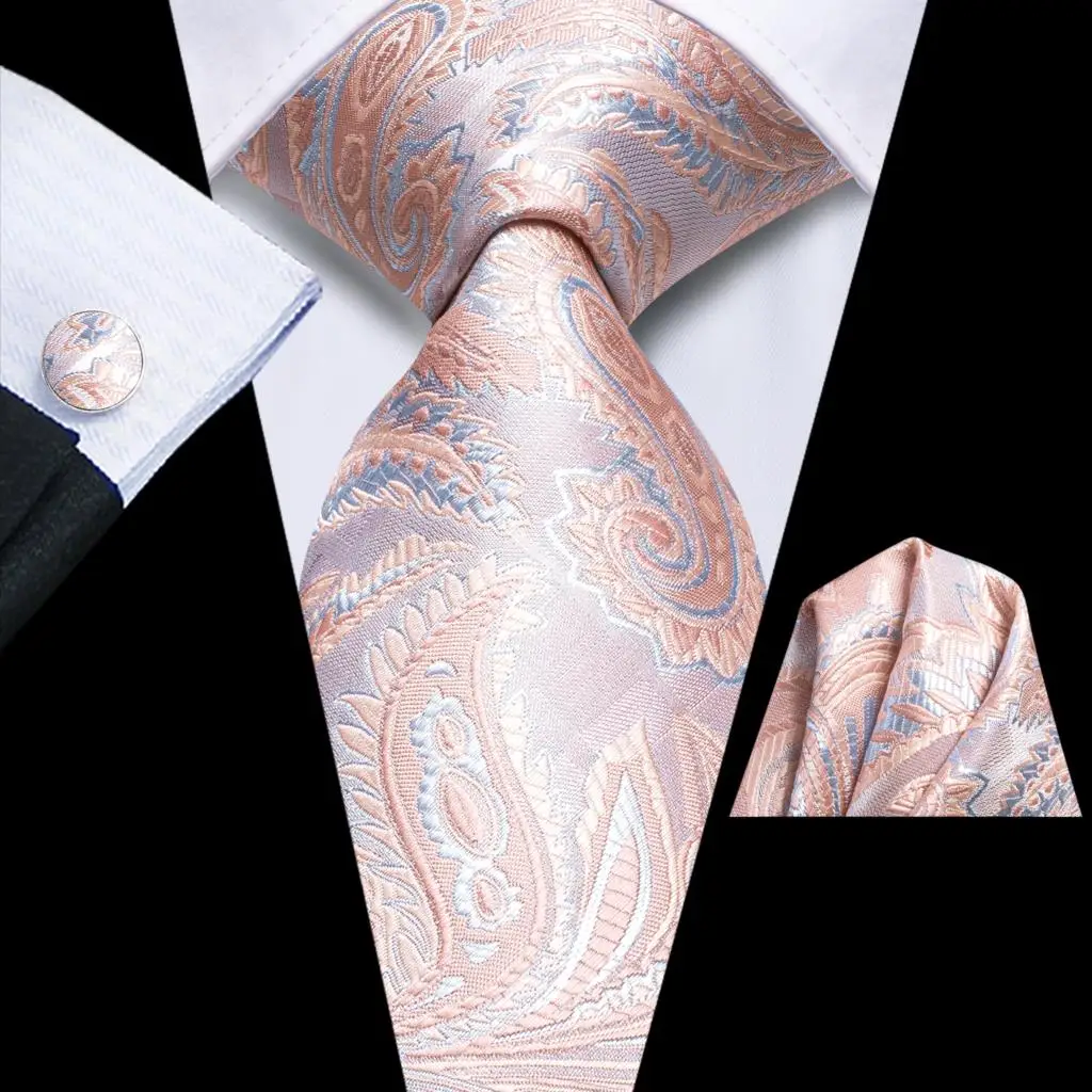 

Gift Tie for Men Hi-Tie 2023 New Peach Pink Paisley Designer Fashion Brand Wedding Party Necktie Handky Cufflinks Dropship