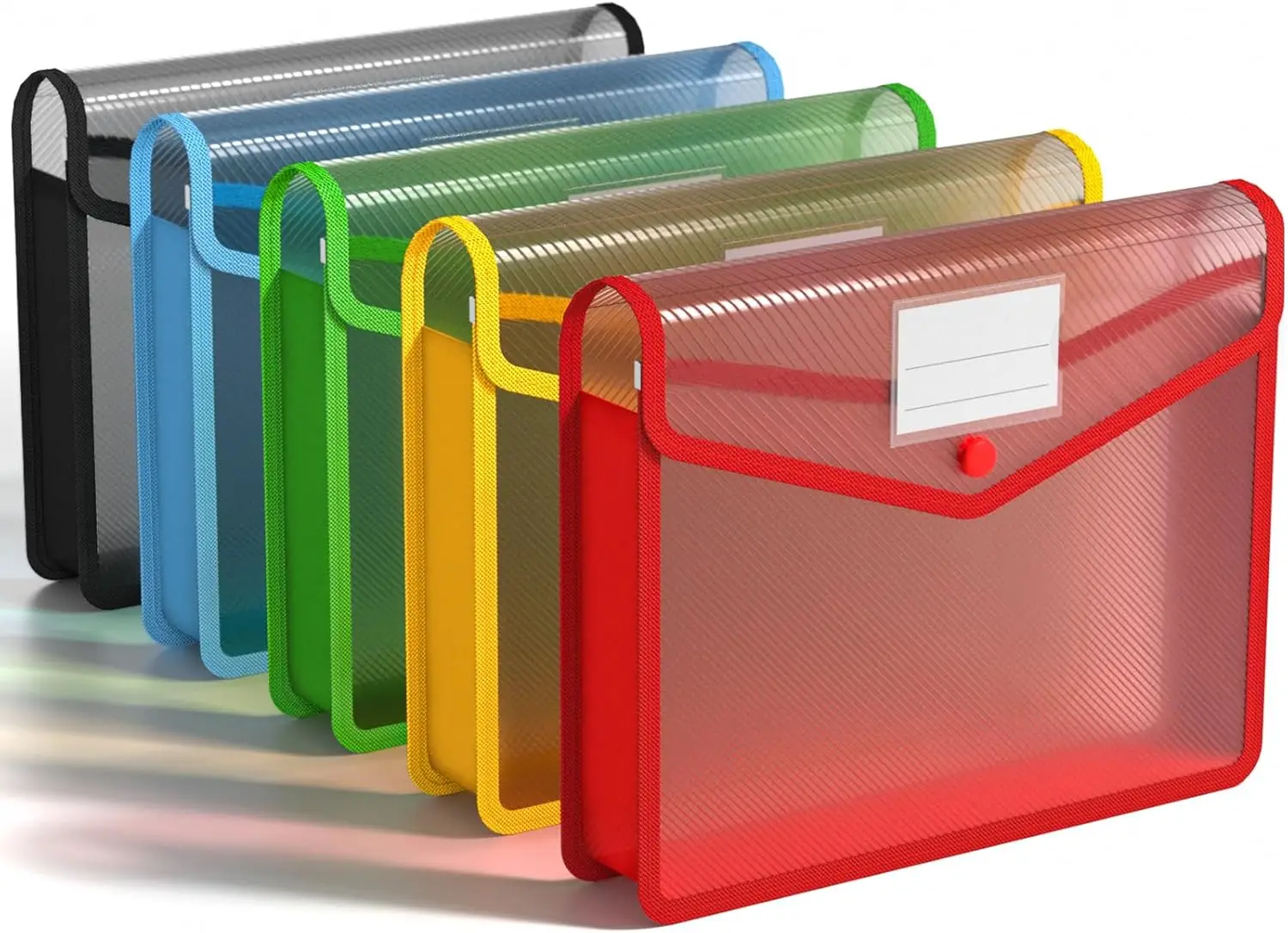 

5-Pack A4 Expanding File Folders, Waterproof Poly Envelopes with Snap Button & Label Pocket, Assorted Colors