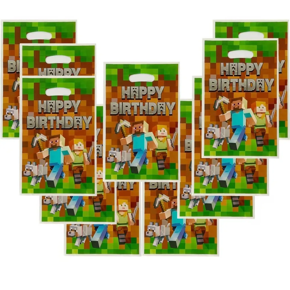 Minecraft Birthday PE Gift Bags 10Pcs Pixel Game Theme Party Favor Bags  Candy Treat Loot Bags Anime Decor Supplies Gifts view 3