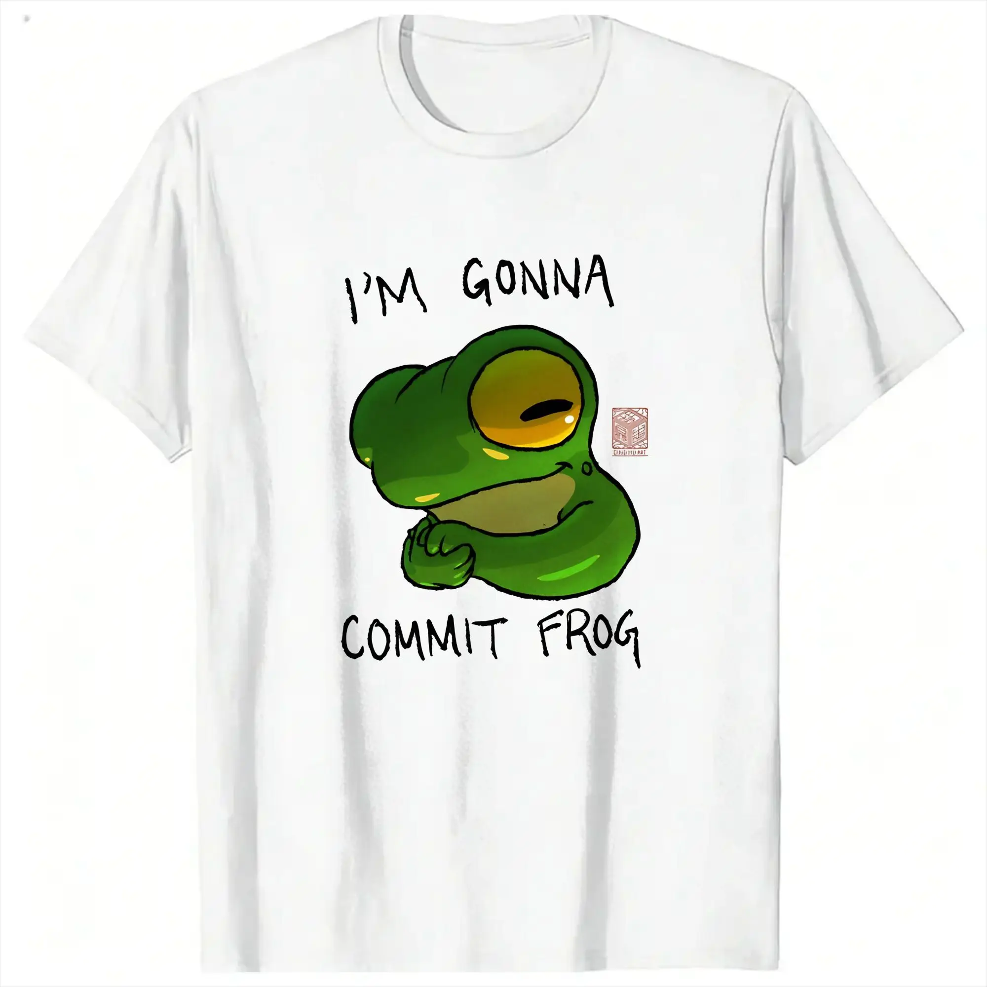 Men's Commit Frog Cute Expression Reaction Animal T Shirts  Cotton Clothing Funny Short Sleeve O Neck Tees Plus Size T-Shirt