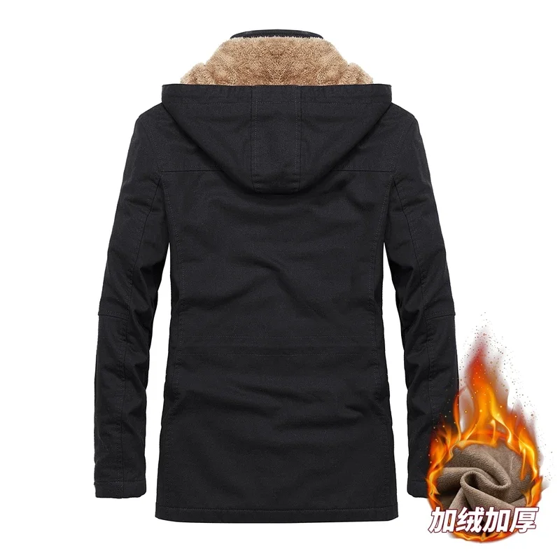 سترة الرجال معاطف 2024 الشتاء سترة الرجال رشاقته مقنعين طويلة سترات متعددة جيب المسنين سترة قطن الشتاء يندبروف رجل سترة