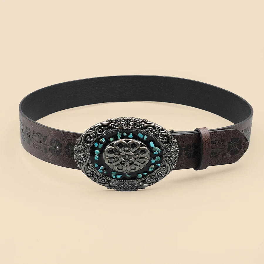 Palace Style Casual Retro Women's Belt Design with Gemstone Inlay Alloy Buckle Belt, Girls' Decorative Accessories Holiday Gifts