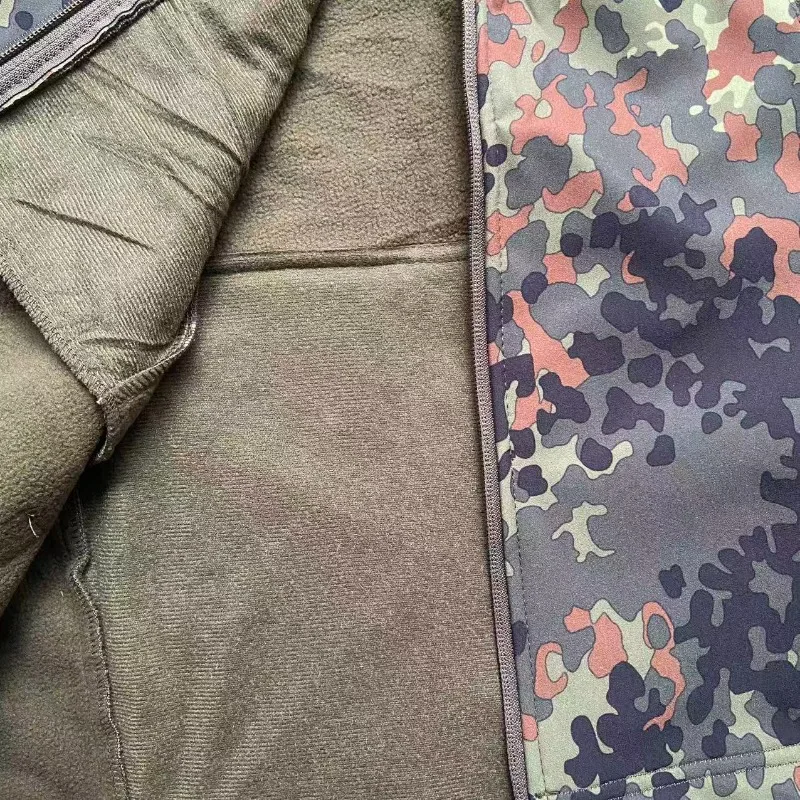 German Flecktarn Camouflage Tactical Jacket Men Winter Thermal Fleece Softshell Combat Coat Militar TAD Hooded Outwear view 5
