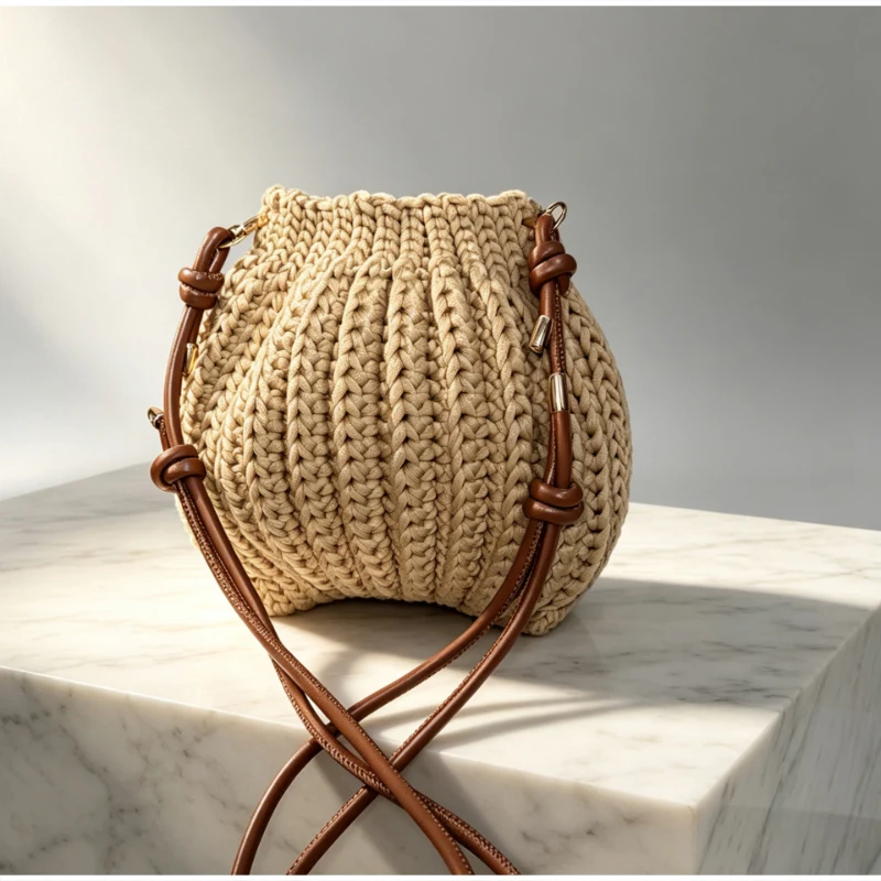 Handgefertigte Gestrickte Garn-Umhängetasche, Vielseitige Einfarbige Messenger-Tasche für Damen, Leichte Weiche Gewebte Schultertasche – Detail 10