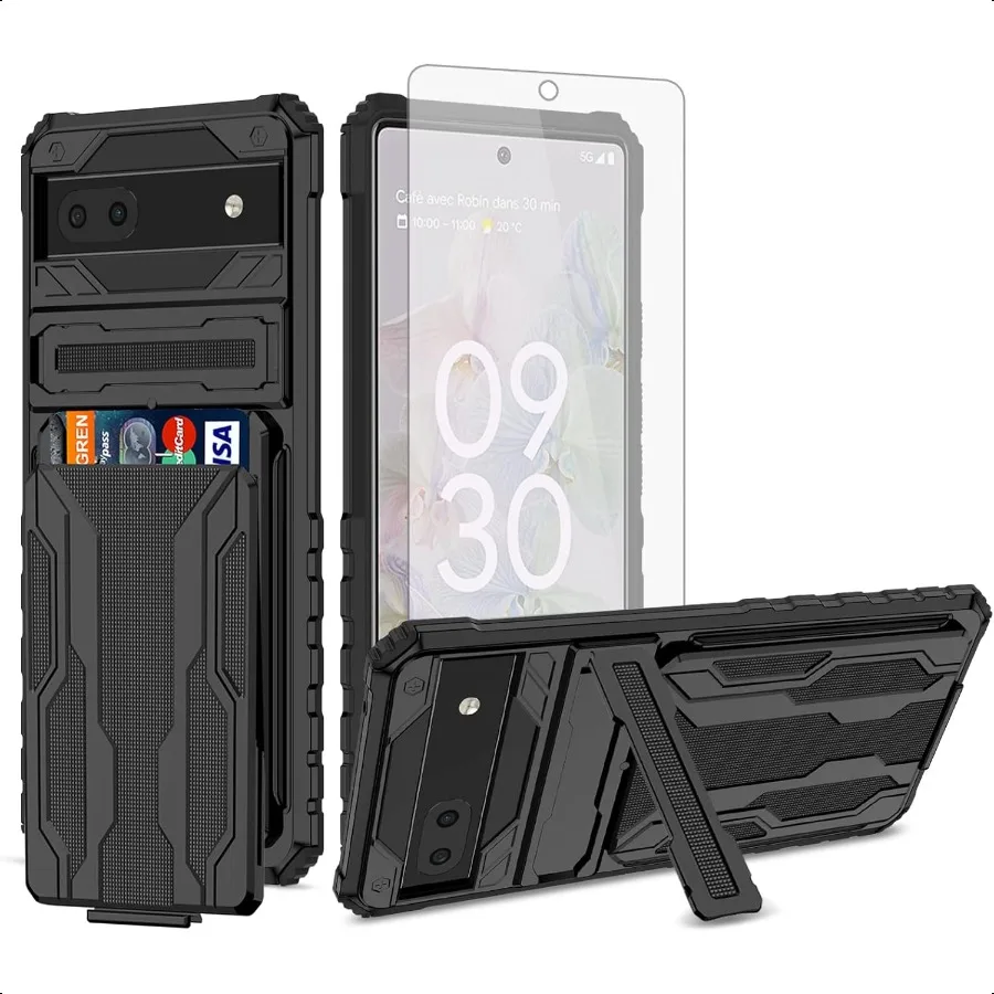 حافظة هاتف Asuwish لهاتف Google Pixel 6A 5G 2022 مع غطاء واقي للشاشة من الزجاج المقسى وحامل بطاقات الائتمان النحيف Hyb