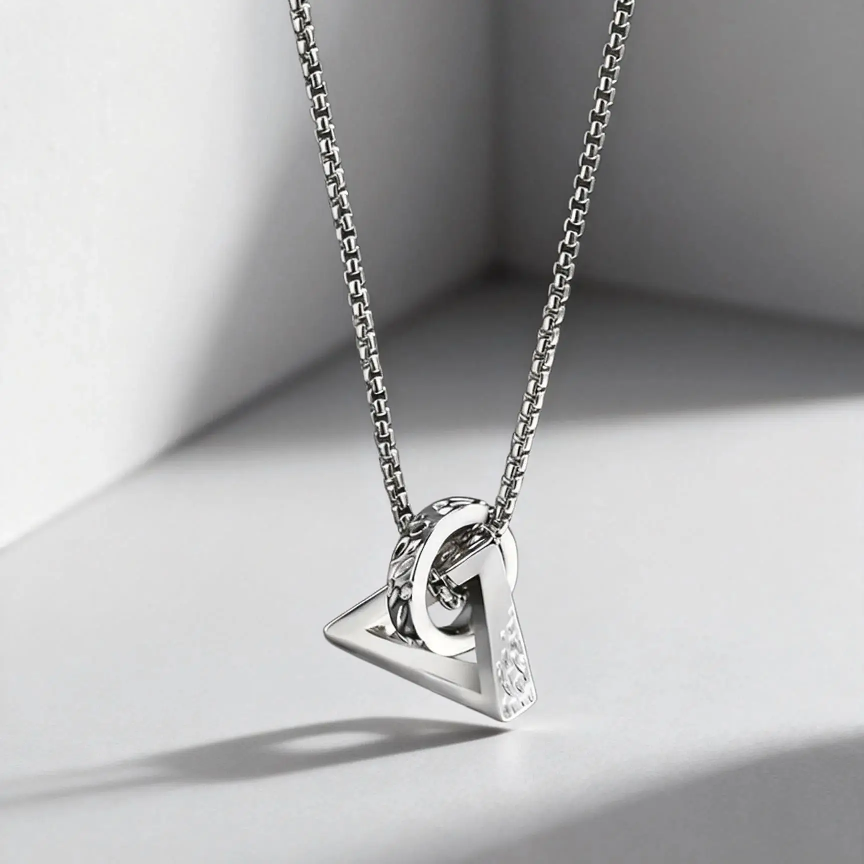 Geometric Pendant Necklace for Women, Square Circle Link Silver Plated Minimalist Abstract Jewelry, Punk Hip Hop Chain Gift