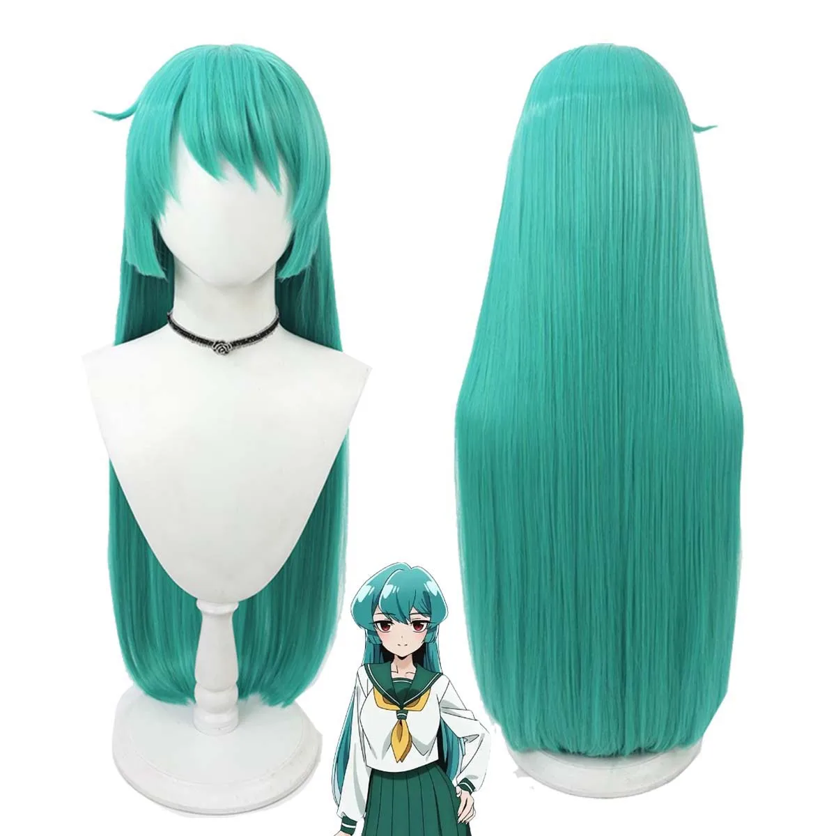 마법소녀 코스 사요 미나카미 롱 스트레이트 그린 가발