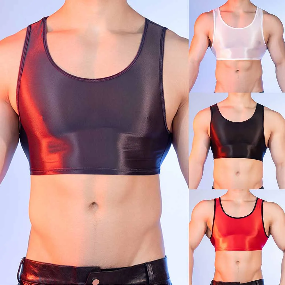 

Mens Glossy Sports Crop Tops U Neck Tank Tops Sleeveless Vest For Gymnastics Workout Yoga Fitness Swimwear Beachwear Summer Tops