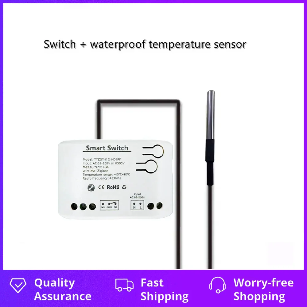 Tuya Smart Zigbee Switch con sensore di temperatura Contatto a secco passivo Relè Zigbee Funziona con Assistente domestico AC 85-250V