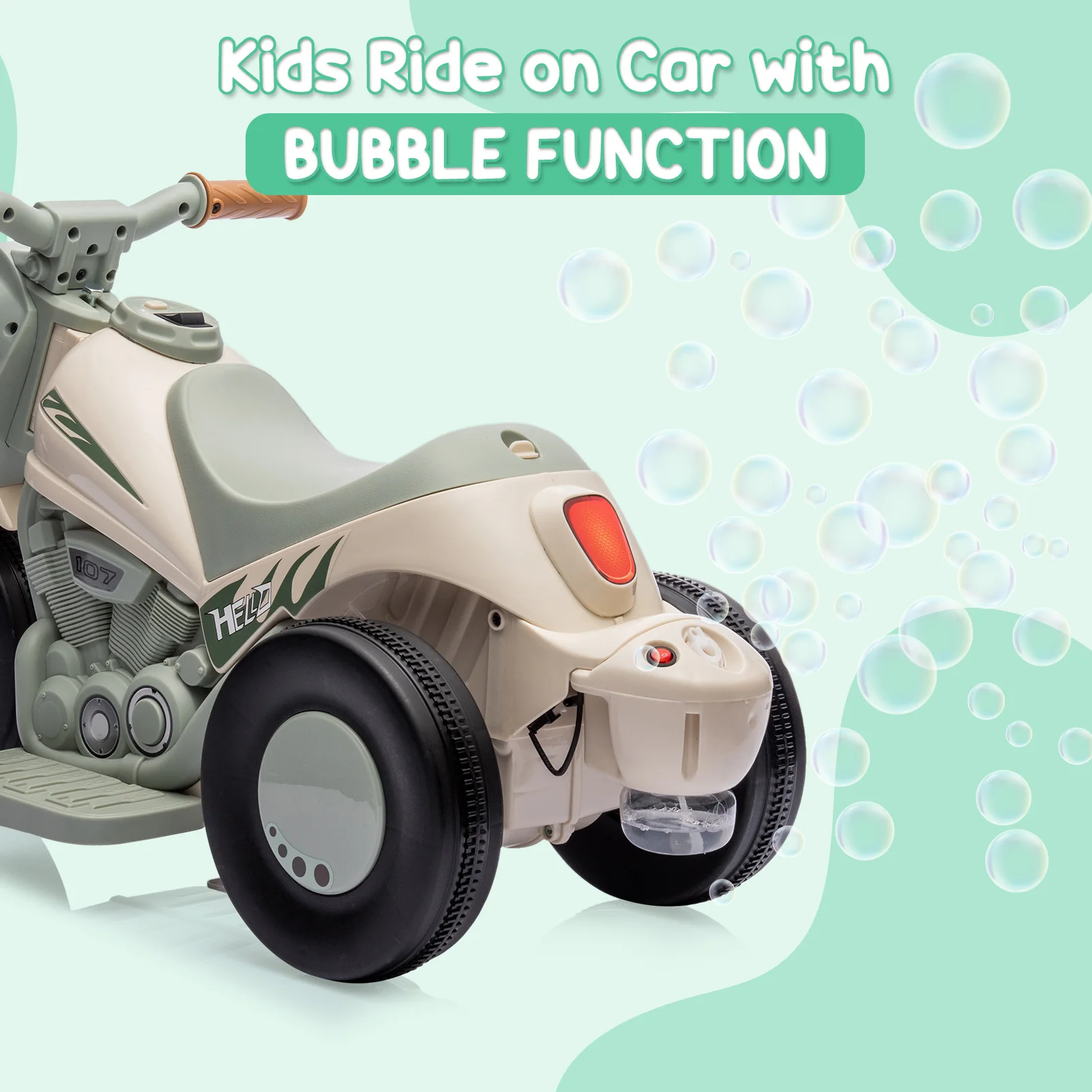 Kids Ride on Bubble Car, มอเตอร์ไซค์ไฟฟ้า 6V 1.9 MPH, มอเตอร์ไซค์เด็กวัยหัดเดินพร้อมเครื่องทําฟอง, ไฟหน้า LED, ดนตรี