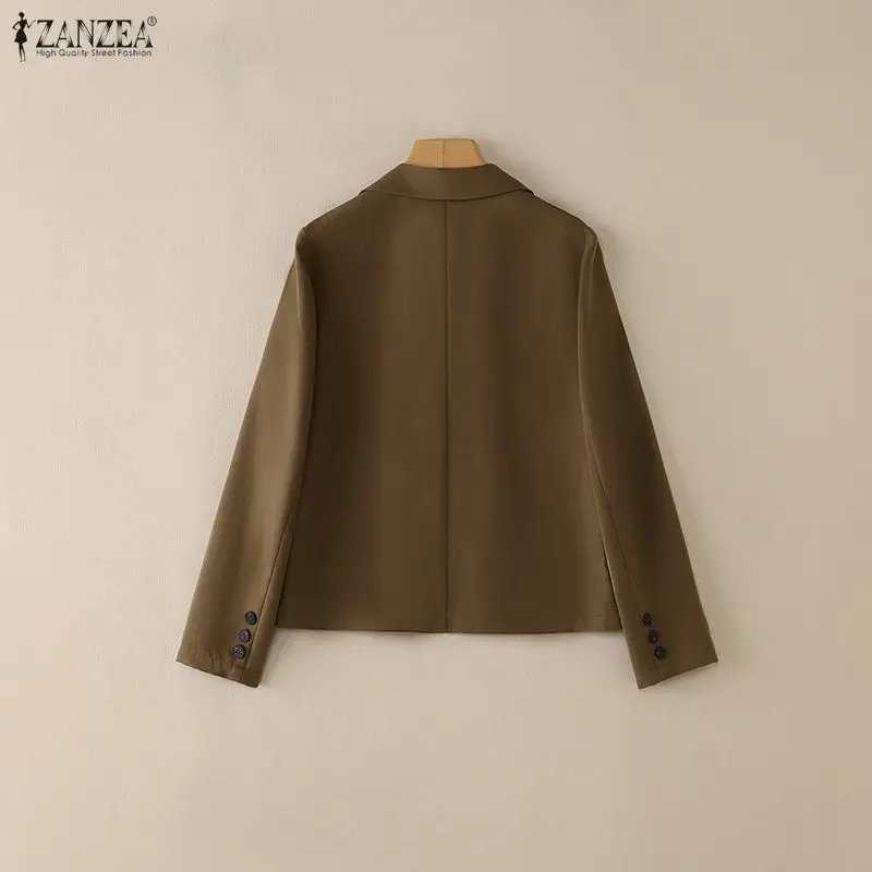 ZANZEA Minimalist Women's Lightweight Blazer 2026 Spring Casual Lapel Neck Long Sleeve Solid Color Formal Suit Jackets for Woman