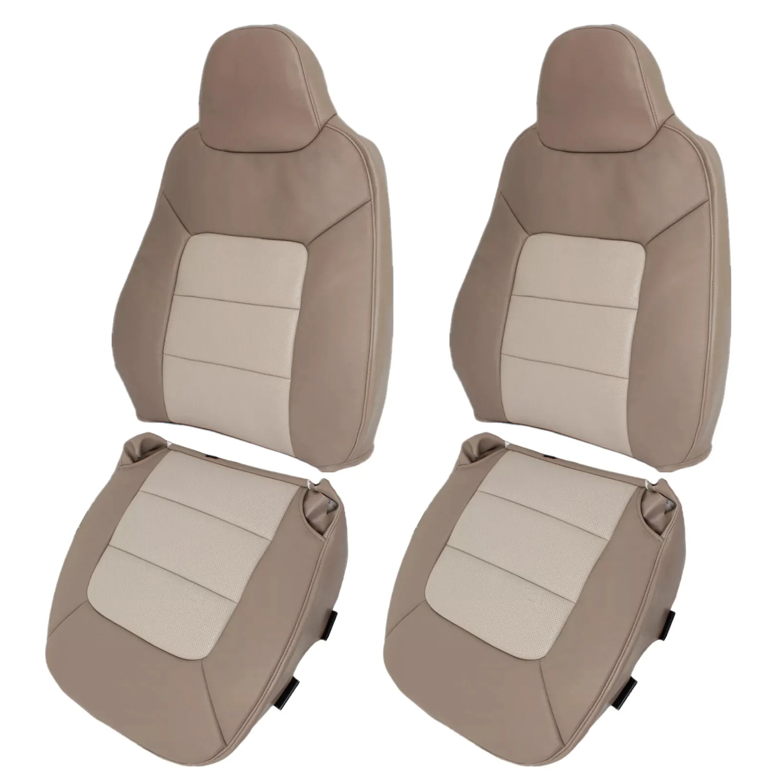 2 Pcs Front Leather Seat Cover for 2003-2006 Ford Expedition Eddie Bauer Perforated 2-Tone Tan Driver & Passenger Replacement