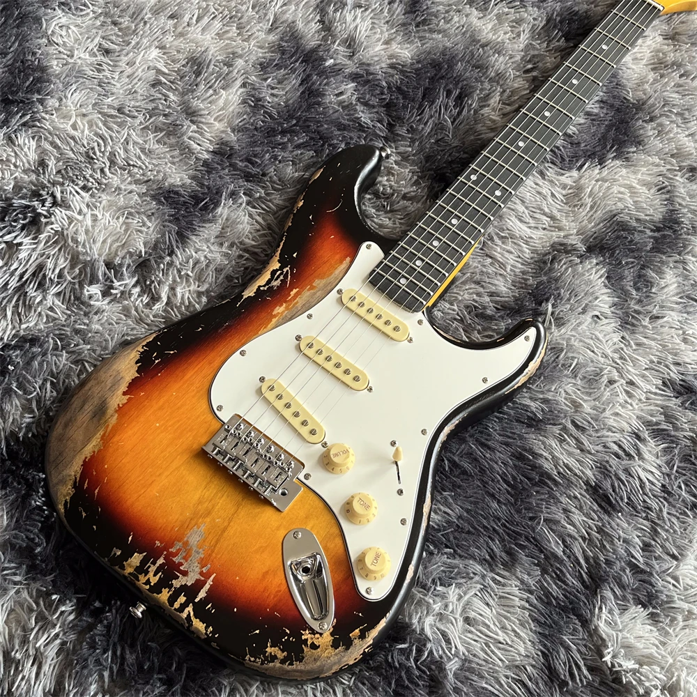 hot selling aged sunburst electric guitar handed heavy relics rosewood fretboard chrome hardware shipping quickly guitarra