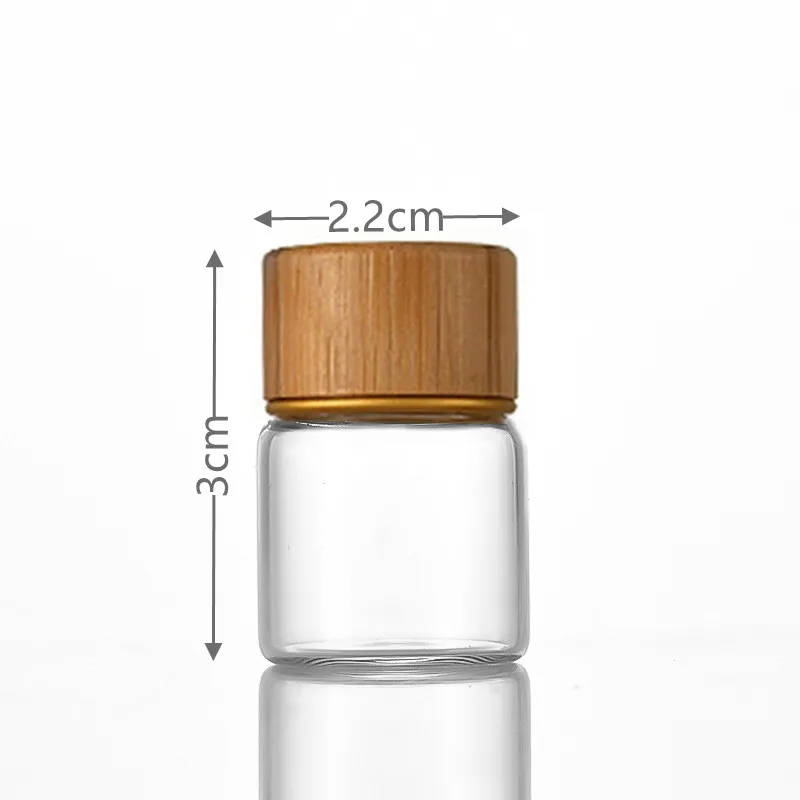 1 szt. Przezroczyste szklane butelki 5ml/10ml/25ml/30ml z bambusową drewnianą czapką pustą pojemnik na przyprawy zamkniętą butelka odczynnika DIY