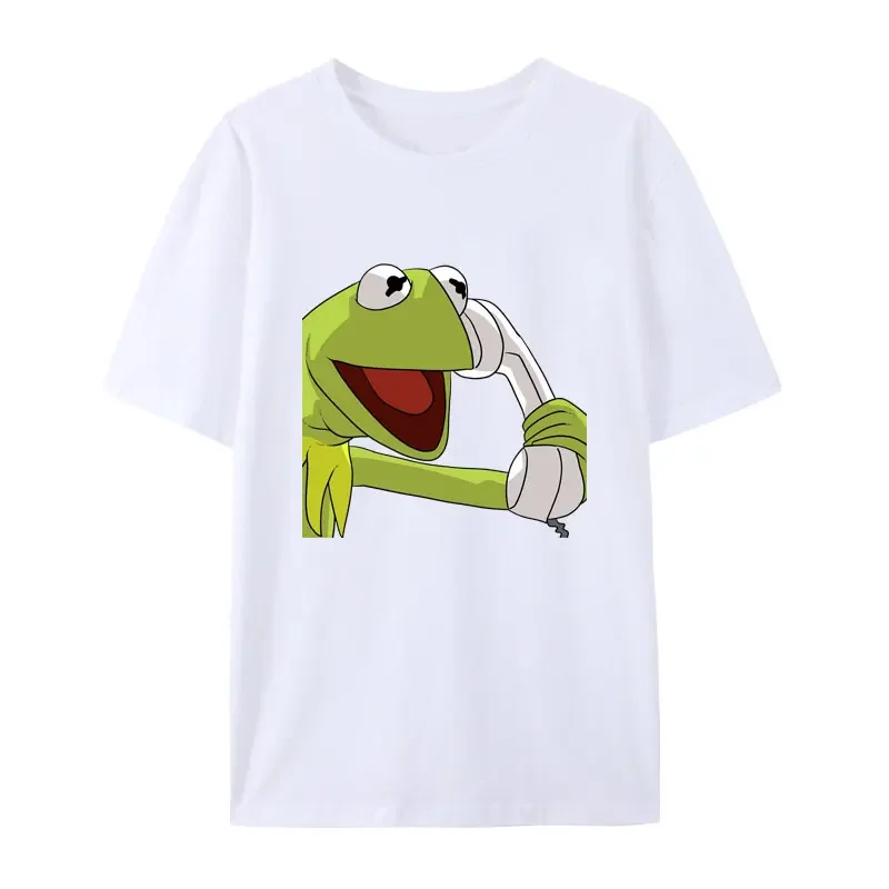 Kawaii Kermit on Telephone Comics Graphic T Shirts for Woman Funny Cartoon Harajuku Street Fashion Tees Hipster Tops Casuales