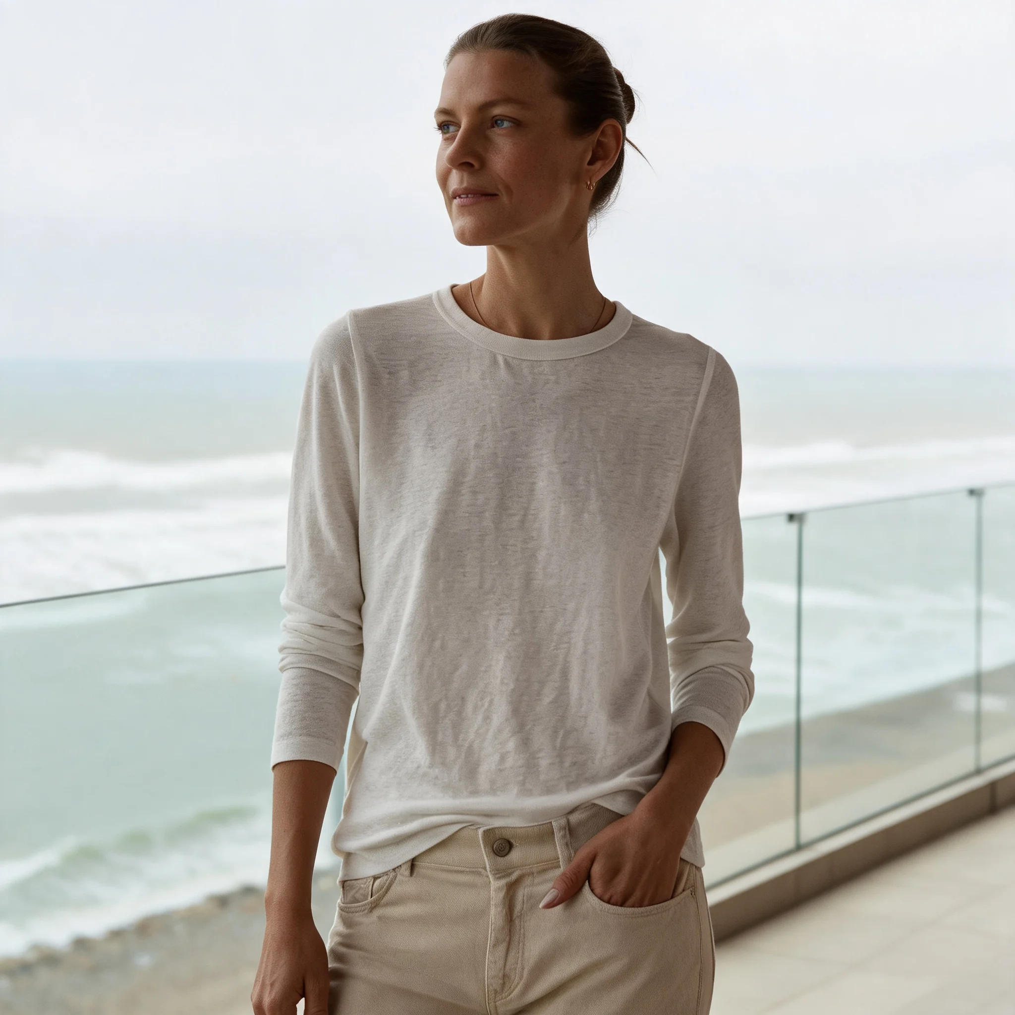 Long Sleeve Round Neck Top Regular Length Elegant Commuting Style for Women with Middle Aged Youth Autumn Casual for Commuting