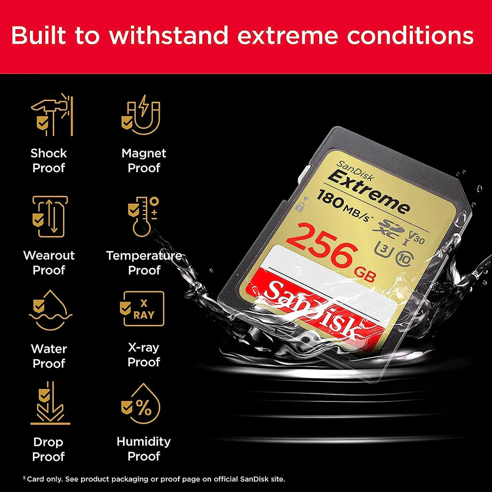 بطاقة ذاكرة Sandisk Extreme V30 SD C10 U3 4K فيديو 32 جيجابايت 64 جيجابايت 128 جيجابايت 256 جيجابايت حتى 180 ميجابايت/ثانية بطاقة SD لمسجل فيديو الكاميرا
