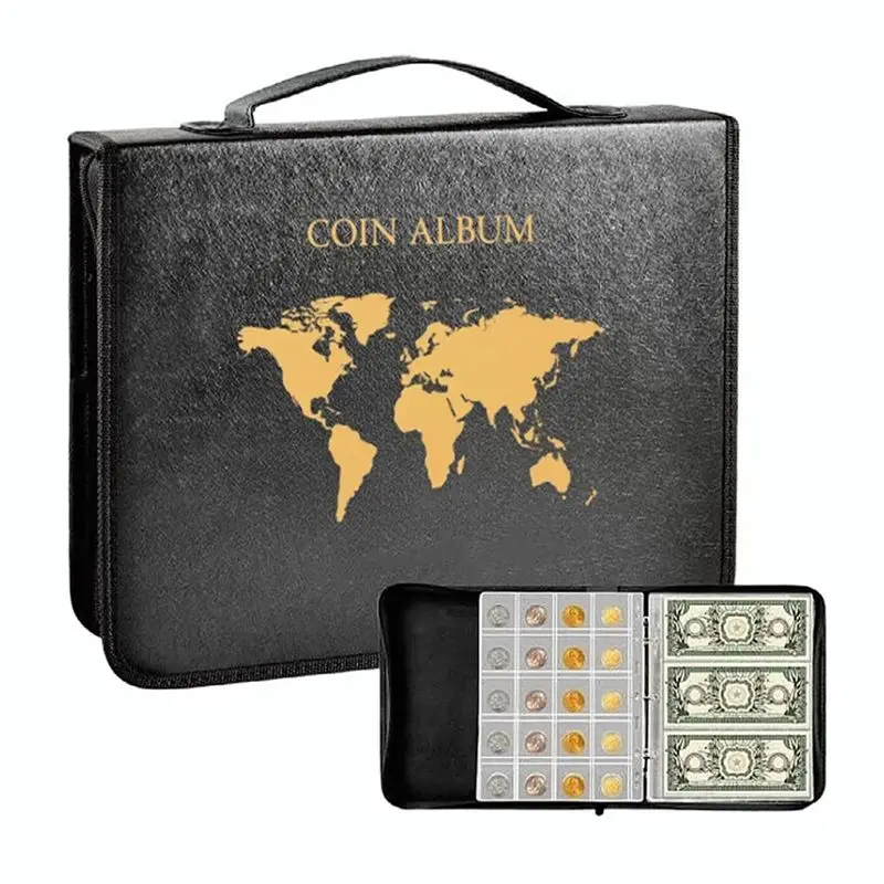 A20F-Portable Coin Collection Set 200 Panels Pvc Transparent Loose-Leaf Philatelic Book Album With Zipper Protection