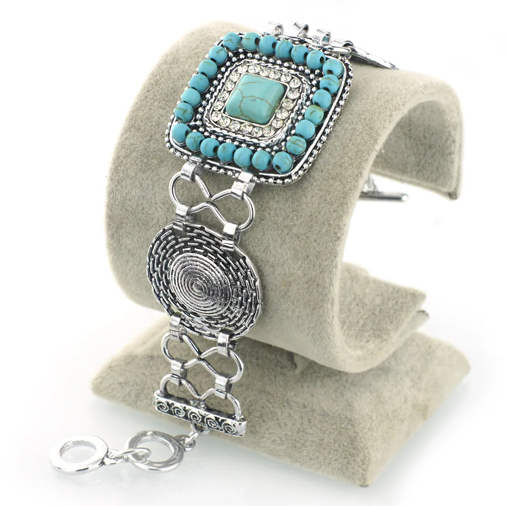 Elegant Chic Vintage Square Synthetic Beads Alloy Crystal Chain Retro Bracelets & Bangles Bracelets For Women S307