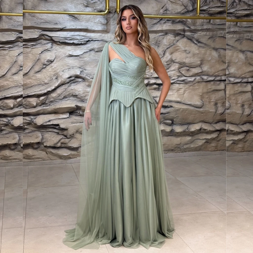 

Customized Evening Dress Pleat Glitter One-shoulder A-line Long Dresses Bespoke Occasion Classic Prom Elegant Party Wedding