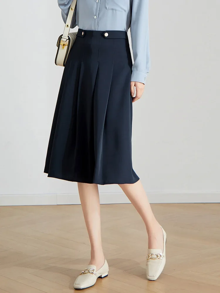 

SENTUBILA Women's High Waist A-Line Midi Skirt 2026 Spring New Office Lady Elegant Commuter Pleated Slim Fit Skirts 113Q37564