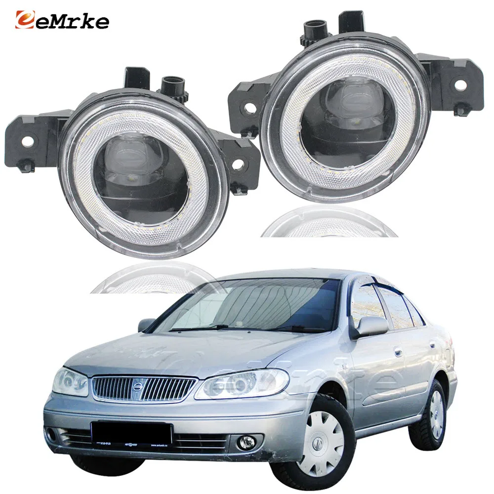 

2X Led Angel Eye Daytime Running Lamp + Car Fog Lights Cut-Line Lens for Nissan Bluebird Sylphy G10 Sunny N16 2003 2004 2005