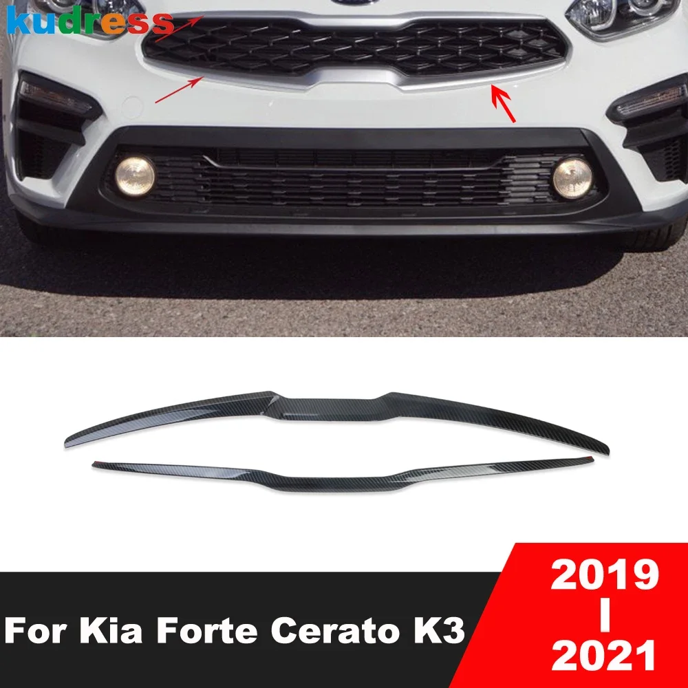 Front Center Grille Grills Cover Trim For Kia Forte Cerato K3 2019 2020 2021 Carbon Fiber Car Head Grill Frame Strip Accessories