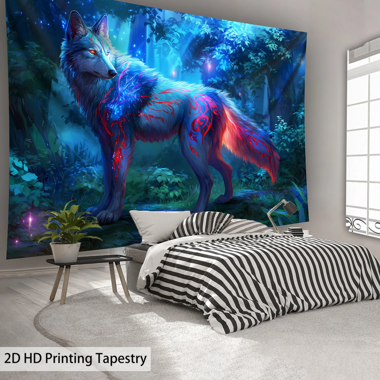 نسيج VIKAMA عالي الدقة: غابة ممتعة وولف أزرق وأرجواني متدرج جدار الفن الغامض ديكور الغرفة موضوع #1