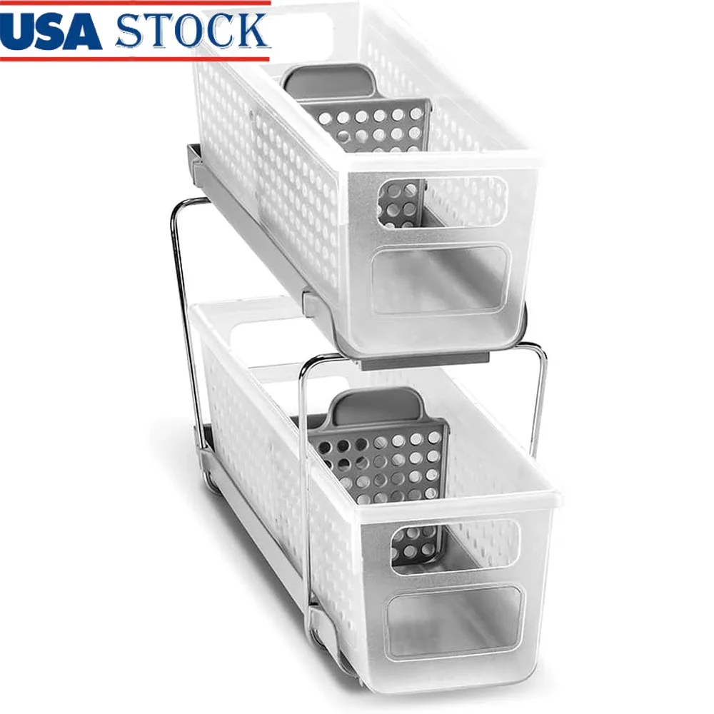 

2-Tier Plastic Mini Organizer with Removable Bins Adjustable Dividers Space-Saving Storage Bathroom Kitchen Desk Compact Use