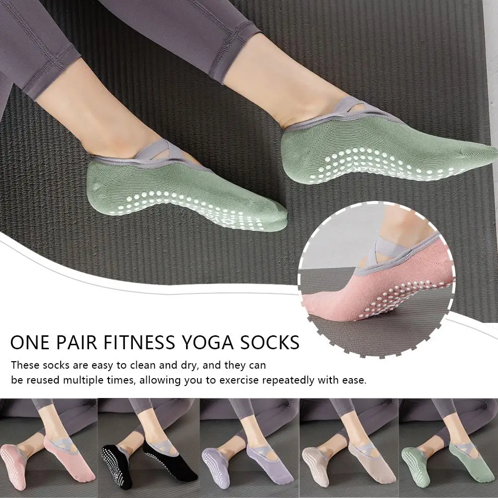 1pair Women Non-slip Yoga Socks Professional Fitness Backless Strap Socks Sports Socks Ballet Breathable Section Dance D6e8