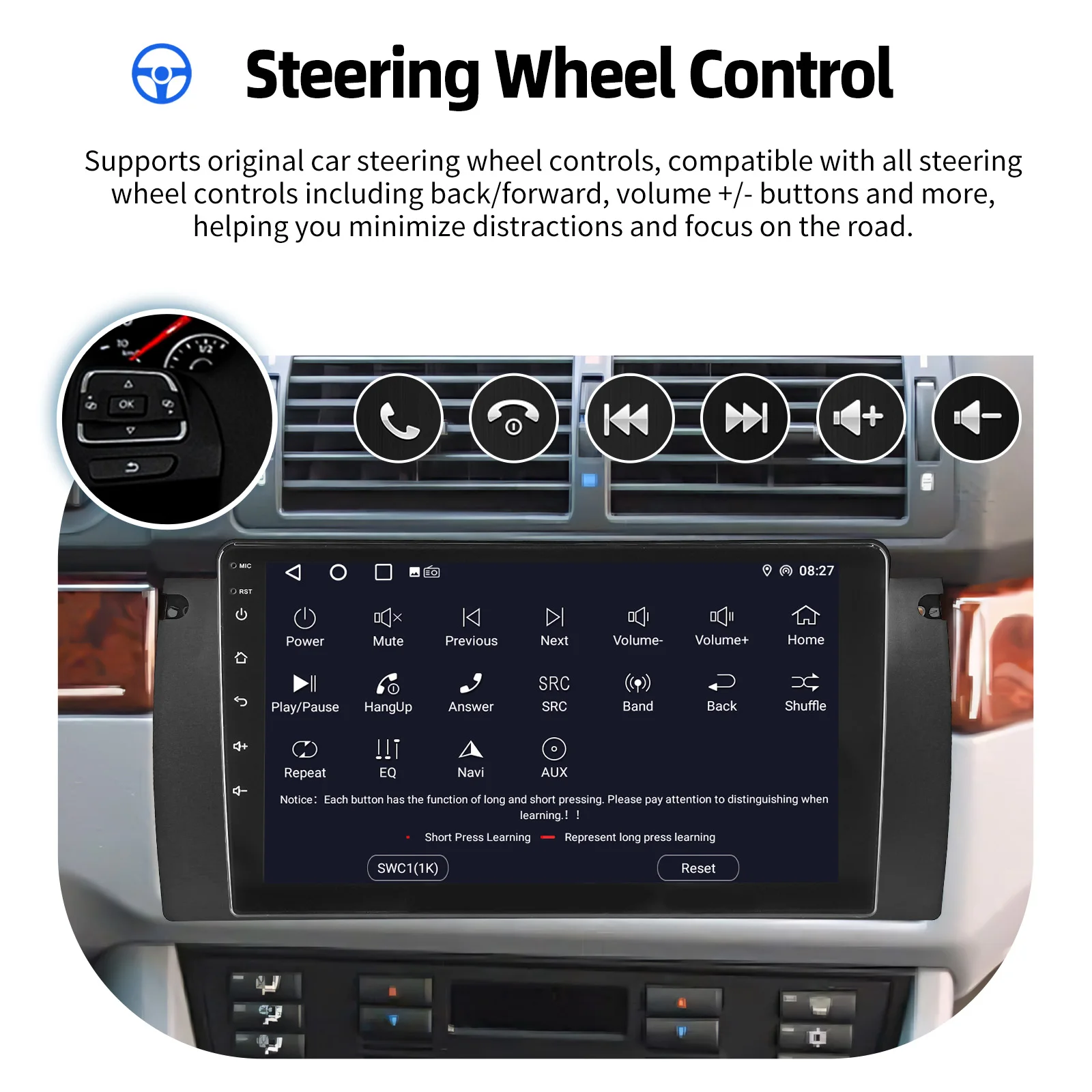 ESSGOO Android 15 9 Zoll IPS Touchscreen Display Apple CarPlay Android Auto Autoradio GPS Navigation USB Spiegel Link Lenkradfernbedienung WIFI Bluetooth FM ASP Geteilter Bildschirm Für BMW 5er E39 X5 E53 7er – Detail 19